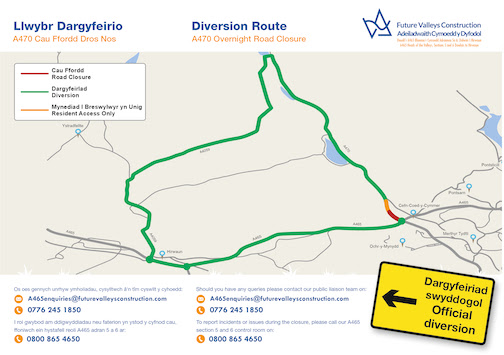 Traffic Management Alert: A470 overnight road closures.