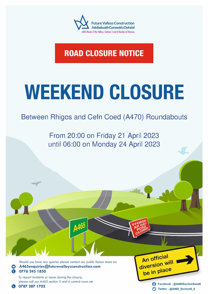 A465 Construction at Trewaun Roundabout – Weekend Closure