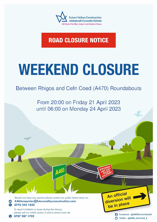 REMINDER: A465 Construction at Trewaun Roundabout – Weekend Closure