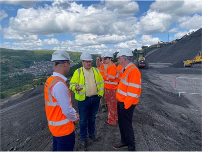 Welsh Government minister visit Tylorstown Landslip works for update just one of the dangerous coal tips in and around Rhondda Cynon Taf