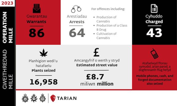 Unprecedented police operation against organised crime leads to 52 arrests and £8.7 million of cannabis seized across southern Wales
