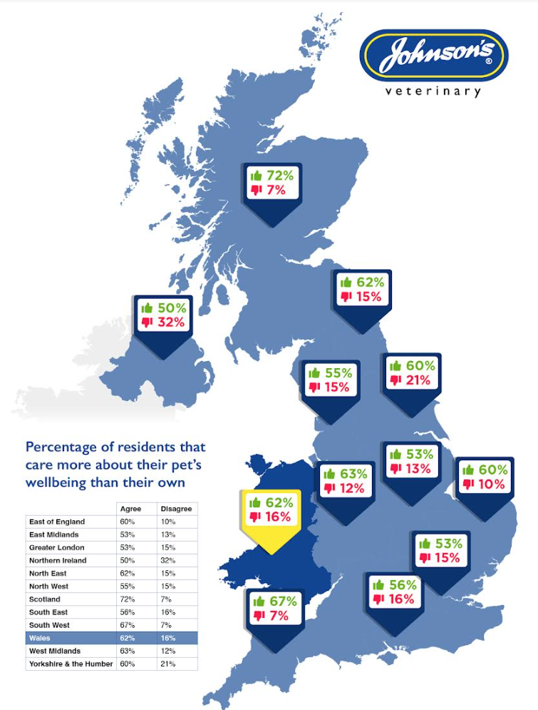 62% of pet owners surveyed in Wales care more about their pet’s wellbeing than their own