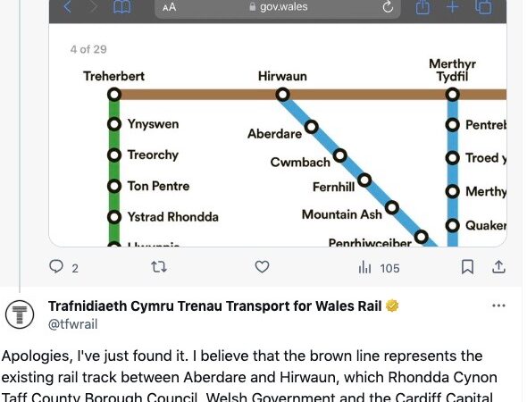 Do Transport for Wales know where the Rail Line is from aberdare to Hirwaun?