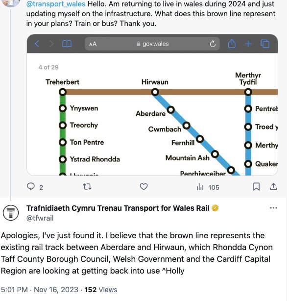 Do Transport for Wales know where the Rail Line is from aberdare to Hirwaun?