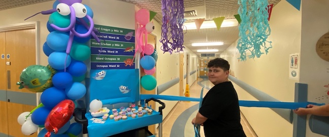 Unveiling of the new children’s ward names at Prince Charles Hospital carried out by 12-year-old Chadley Quinn from Abercynon. 
